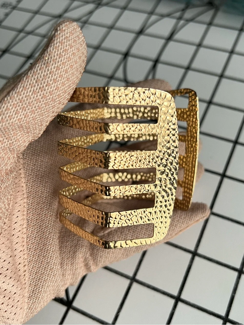 Vintage Gold Textured Wide Chevron Cuff Statement Bracelet